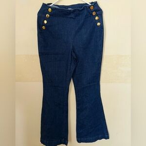 INC International Concepts Dark Blue Flare Jeans with Gold Buttons